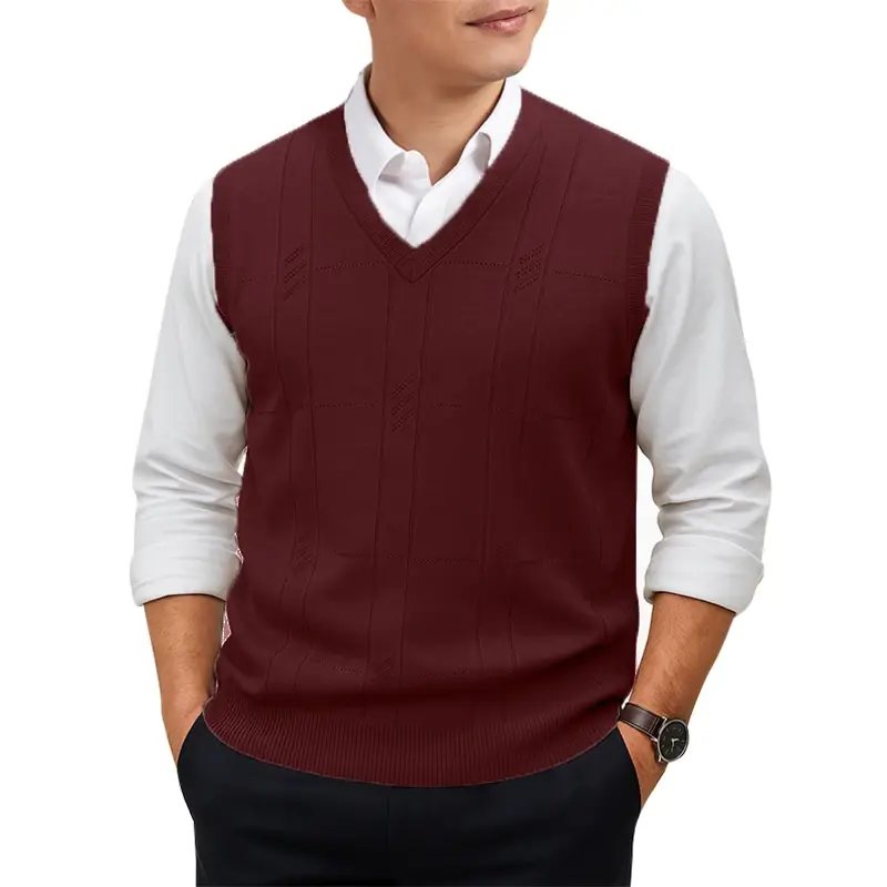 Thumbnail: Men's Sleeveless Sweater Vest Lightweight V-Neck Solid Vest Pullover Twist Knit
