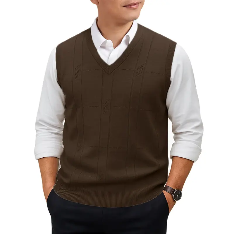 Thumbnail: Men's Sleeveless Sweater Vest Lightweight V-Neck Solid Vest Pullover Twist Knit
