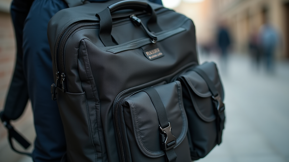 Close-up view of a well-organized backpack with various compartments