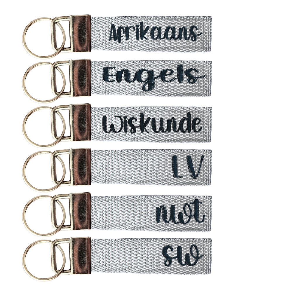 Thumbnail: 6 Pack - Embroidered Webbing Subject Tag School Bag Zipper Puller
