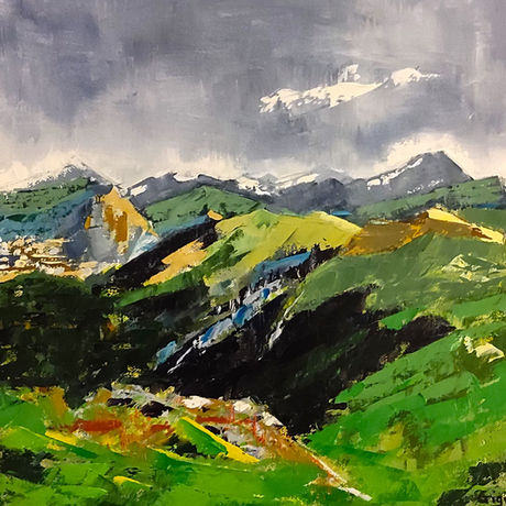 Peinture à l'huile vallée d'Ossau par l'artiste Brigitte Tonon à Pau