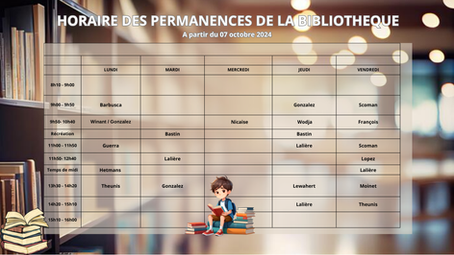 Permanences Bibliothèque 07 octobre ! 