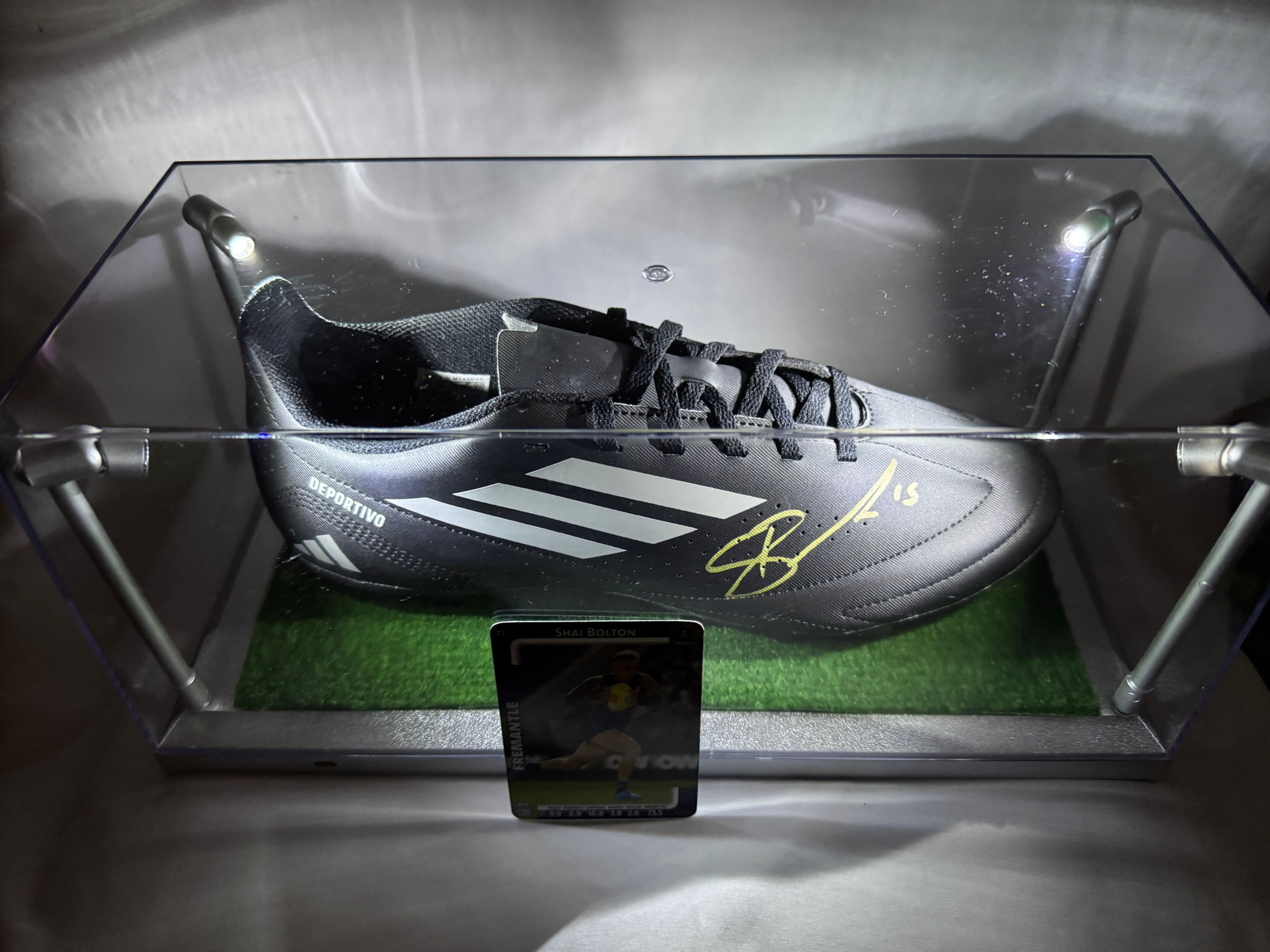 Shai Bolton Fremantle signed boot in Led display case with COA