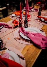 alternative wedding decor, alternative wedding stylists, pink and orange wedding styling, The Shack Revolution wedding venue, bold colourful wedding flowers, Streamadelica ceiling streamers, rockstar wedding welcome sign, burgundy and peach wedding colours, non-traditional wedding design, vibrant wedding photography UK