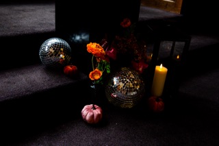 alternative wedding styling  Summerween wedding inspiration  Halloween wedding ideas  disco ball wedding decor  gothic glam wedding summerween