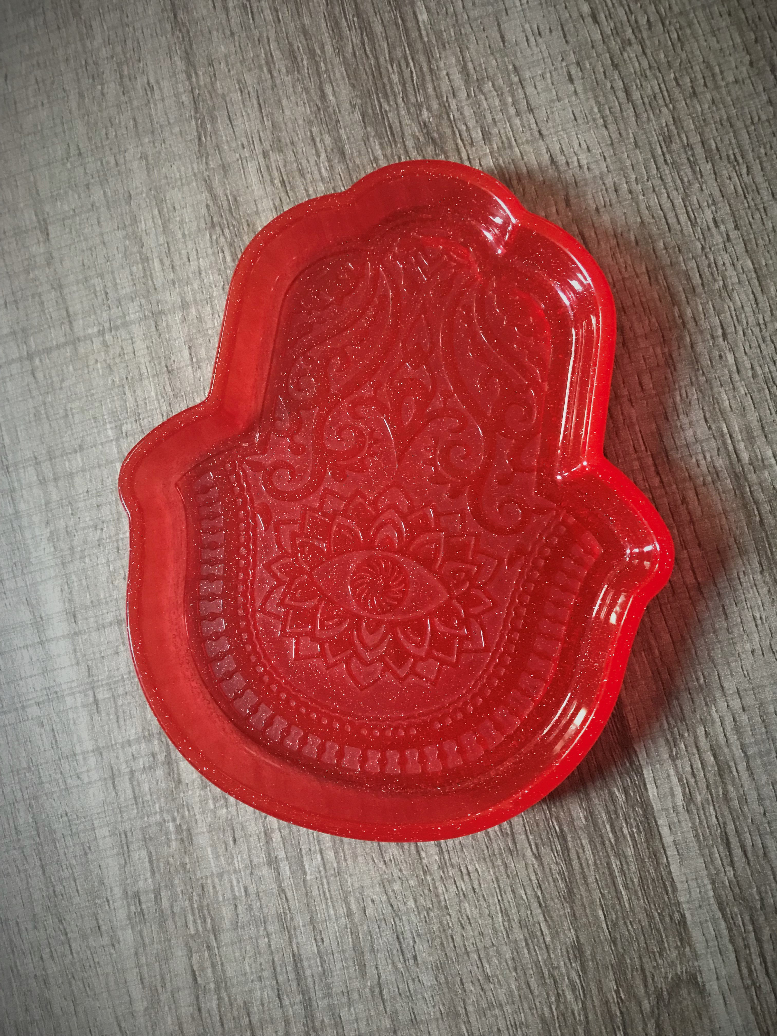 Hamsa-Hand Tray - 14.5cm x 12cm - (Red)