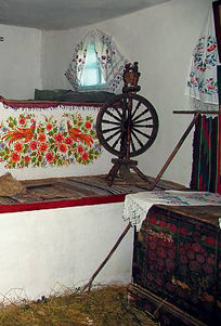 Ukrainian house decorated with Petrykivka painting, folk art