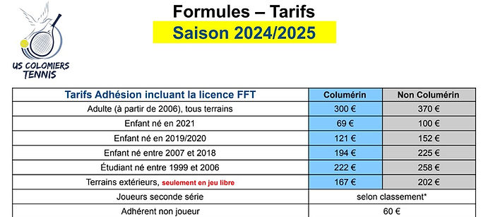 Tarifs jeu libre 24-25