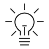 A line drawing of a lightbulb