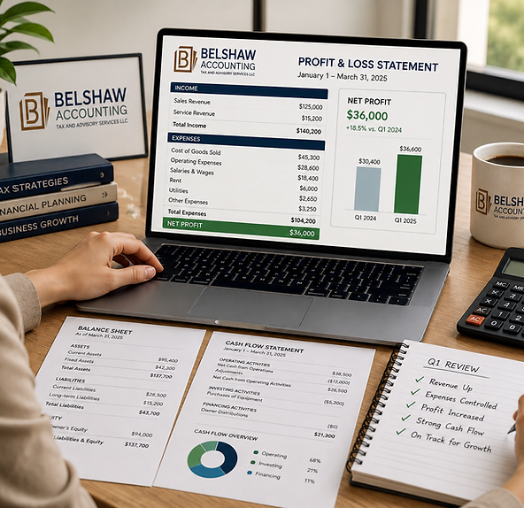 Small business owner reviewing
monthly financial statements, bookkeeping services in Holiday, FL