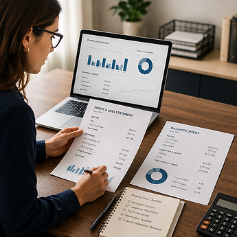 Accountant reviewing monthly financial statements and bookkeeping records.png