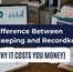 Blog cover showing an office desk with financial charts and organized files, titled ‘The Difference Between Bookkeeping and Recordkeeping (And Why It Costs You Money),’ with Belshaw Accounting branding.