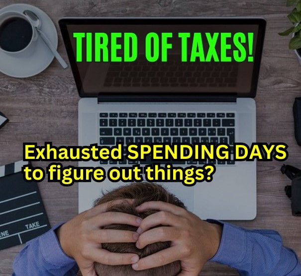 Exhausted man trying to figure out things during tax season