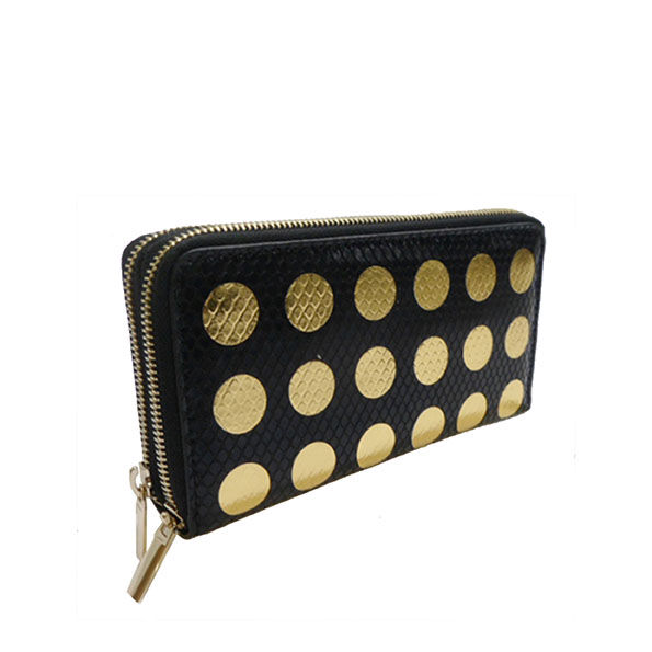 Black PU Long Wallet with Golden Dot