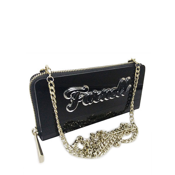 Black Plastic Long Wallet with Chain