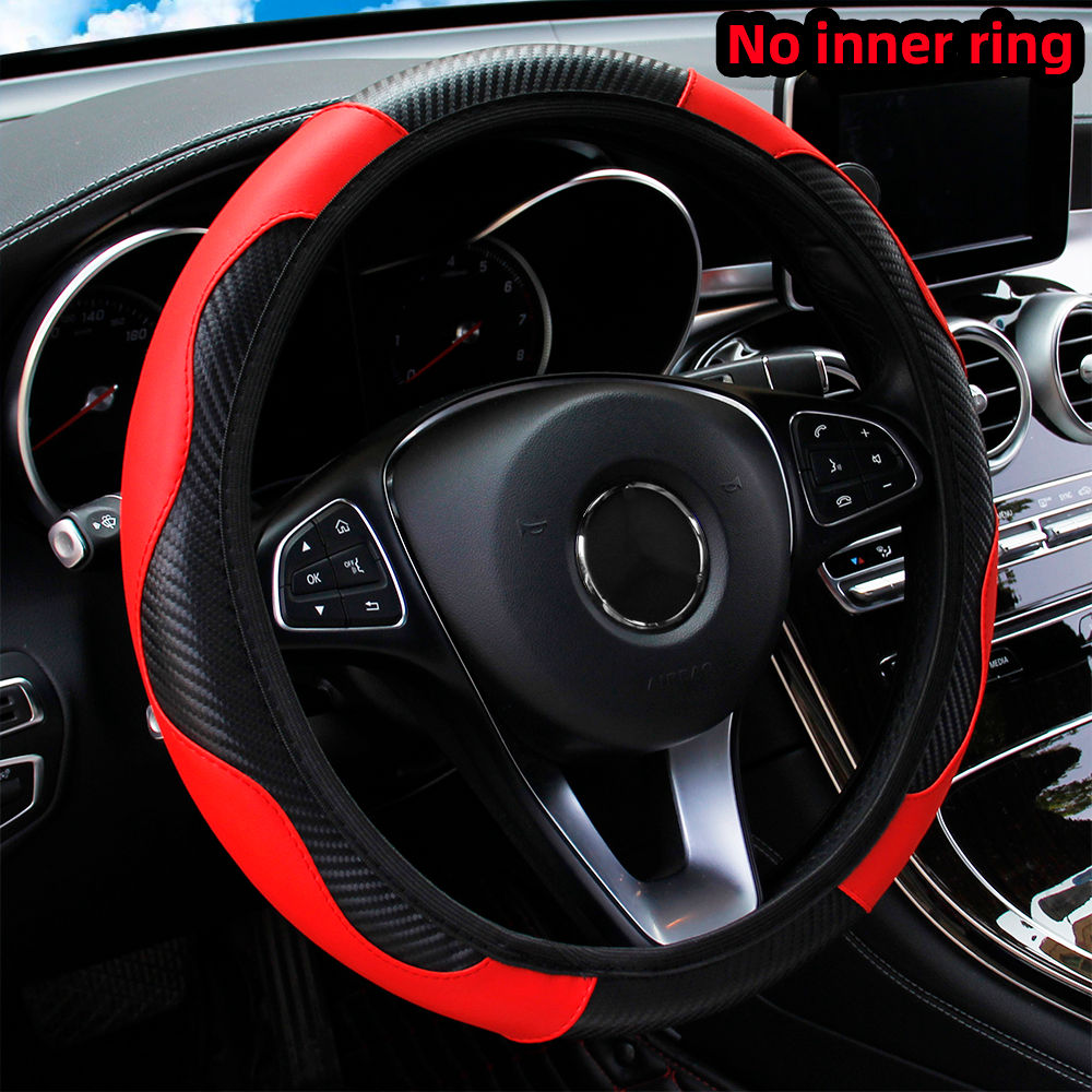 PU Carbon Fiber Leather Car Steering Wheel Cover Without Inner Ring Suitable for