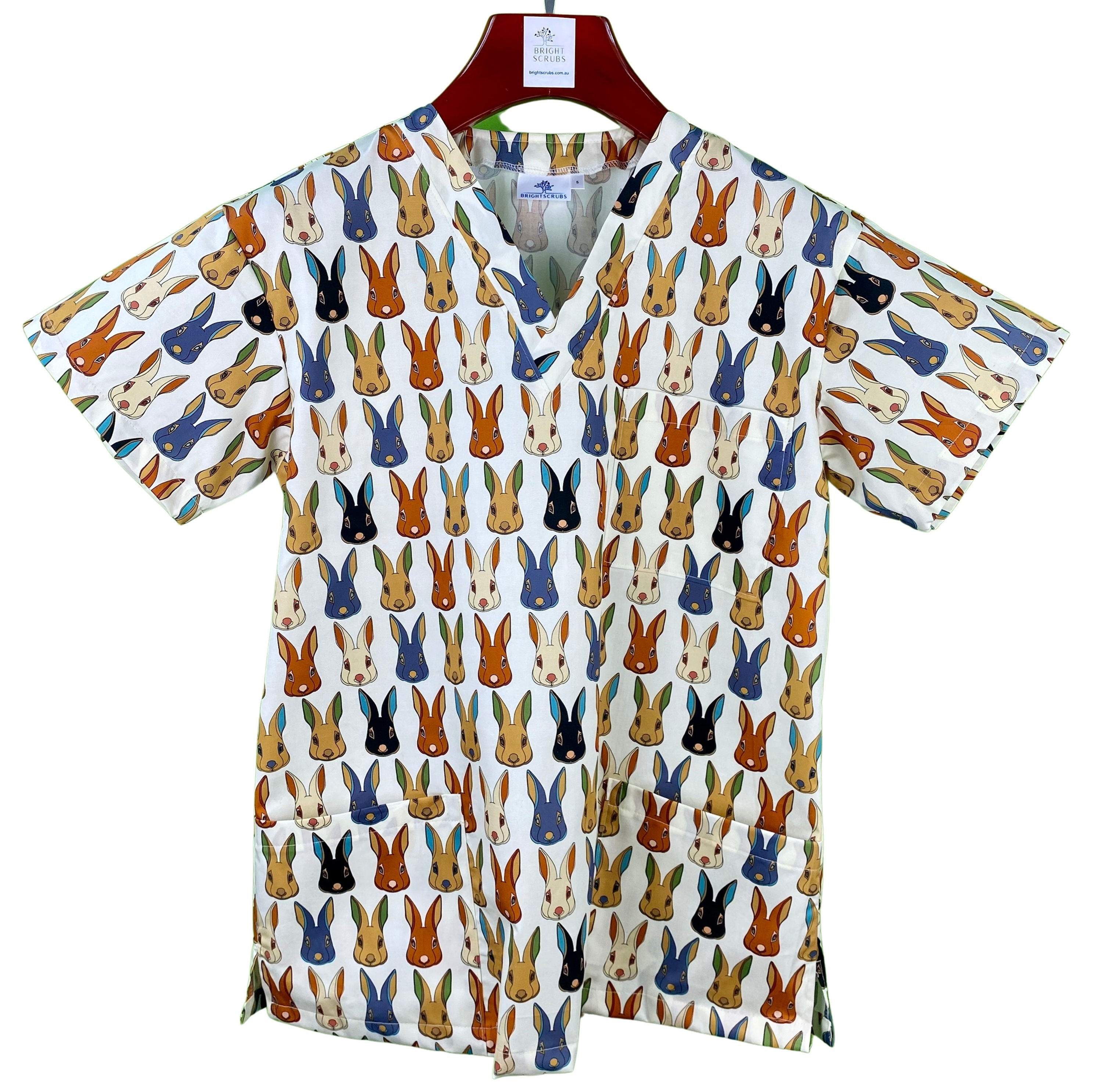 REPEAT RABBIT SCRUB TOP. 100% Cotton