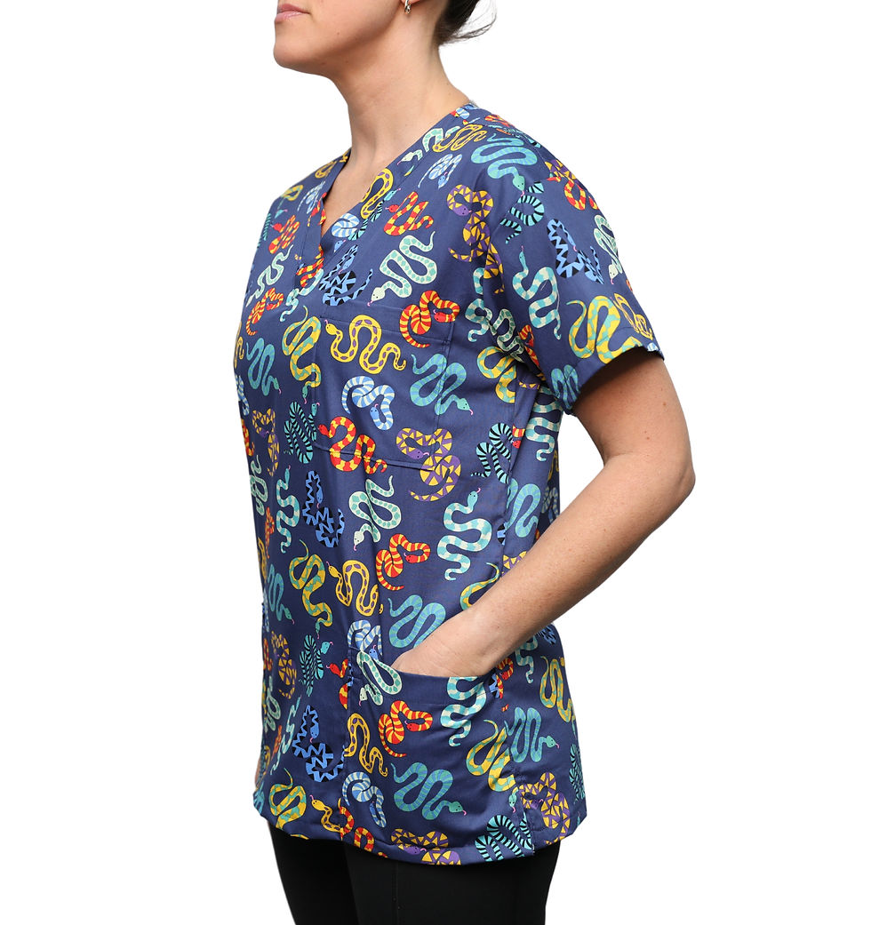 Thumbnail: SNAKES ALIVE SCRUB TOP. 100% Cotton
