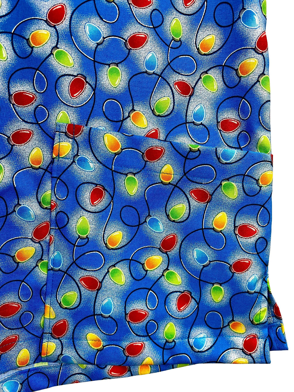 Thumbnail: BLUE XMAS LIGHTS SCRUB TOP. 100% Cotton