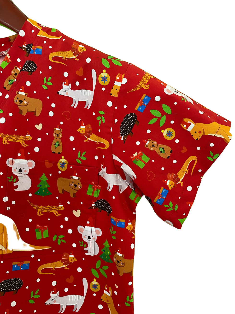 Thumbnail: RED AUSSIE XMAS SCRUB TOP. 100% Cotton