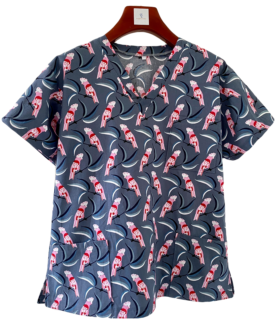 Thumbnail: GREY GALAH SCRUB TOP. 100% Cotton