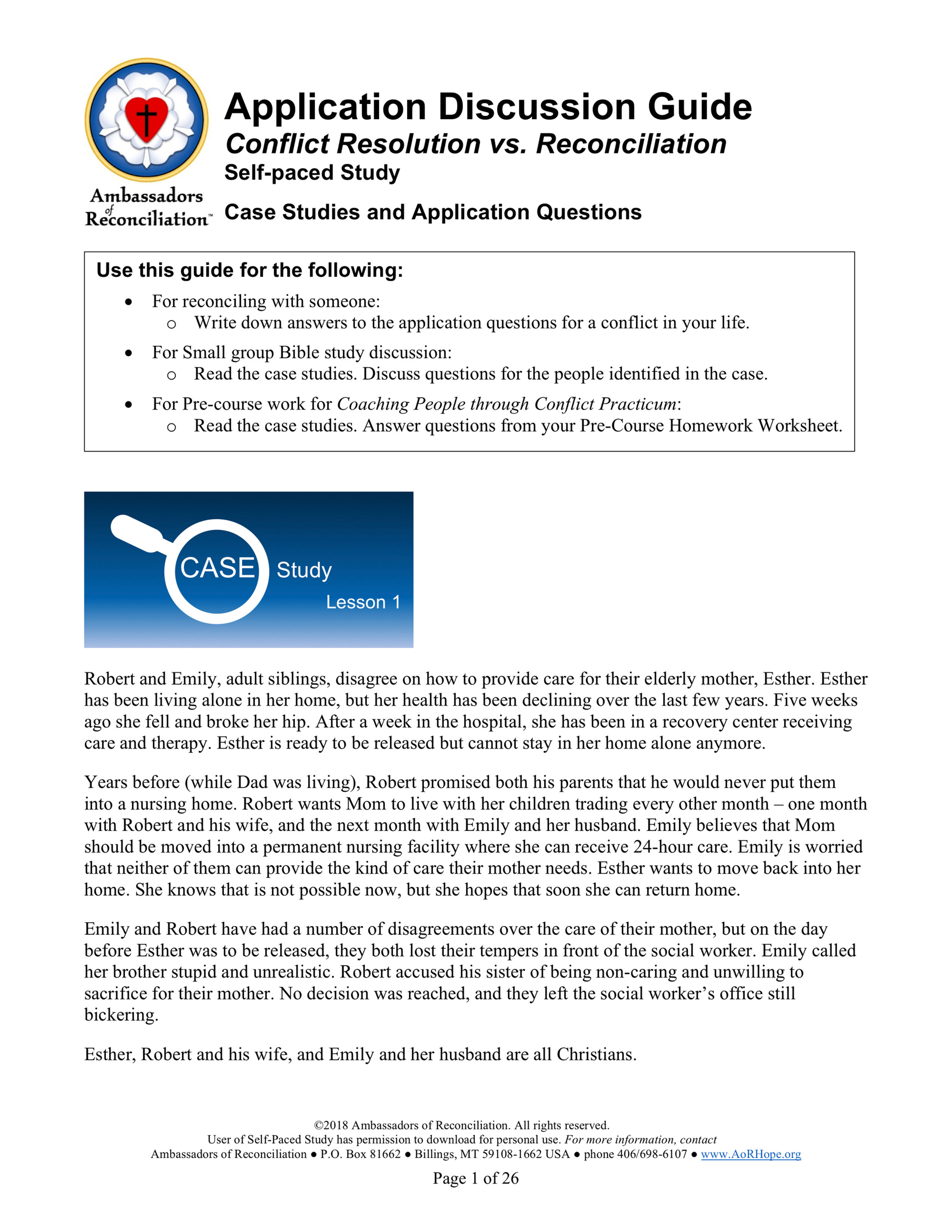 Conflict Resolution vs Reconciliation Application Discussion Guide