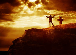 Dramatic sky scenery with a mountain cro