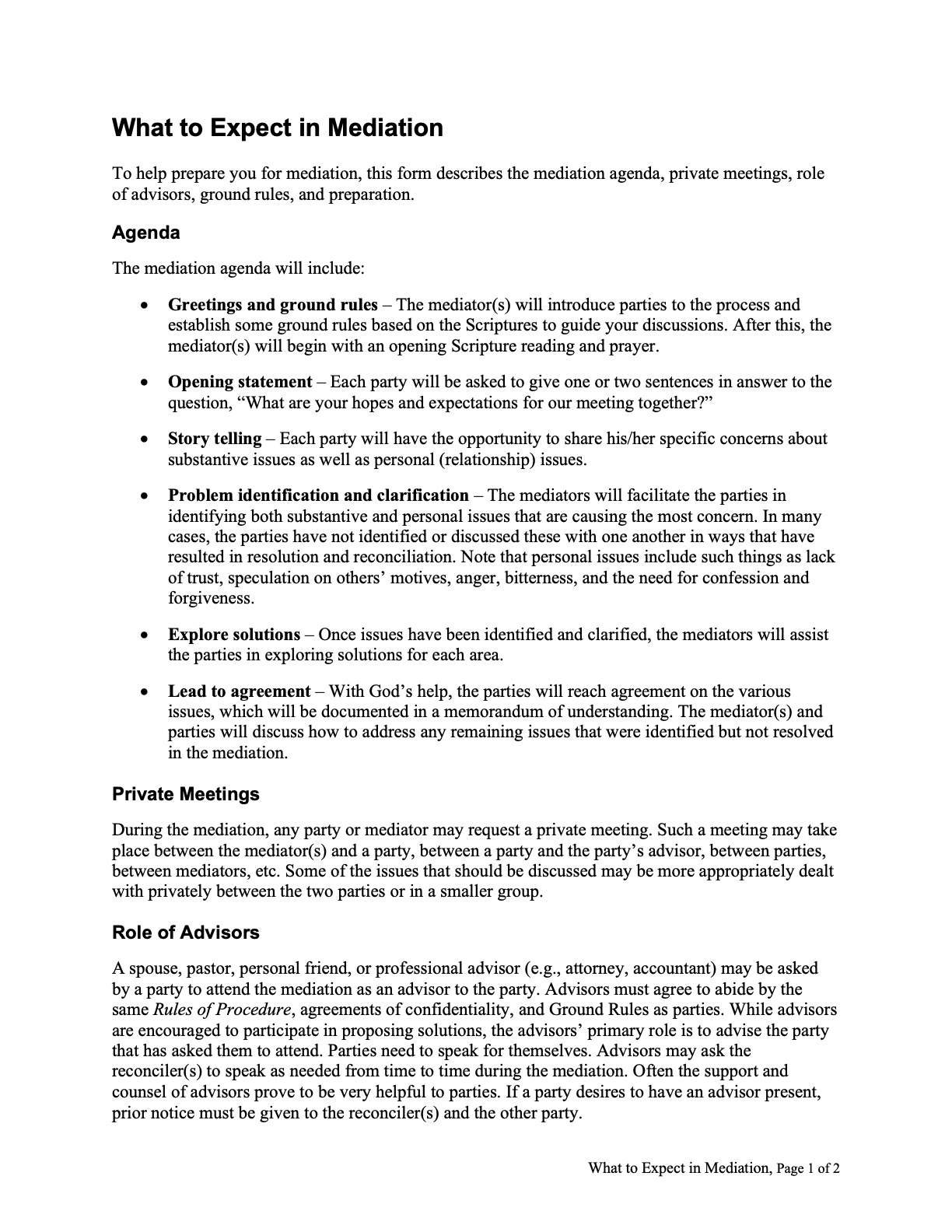 What to Expect in Mediation