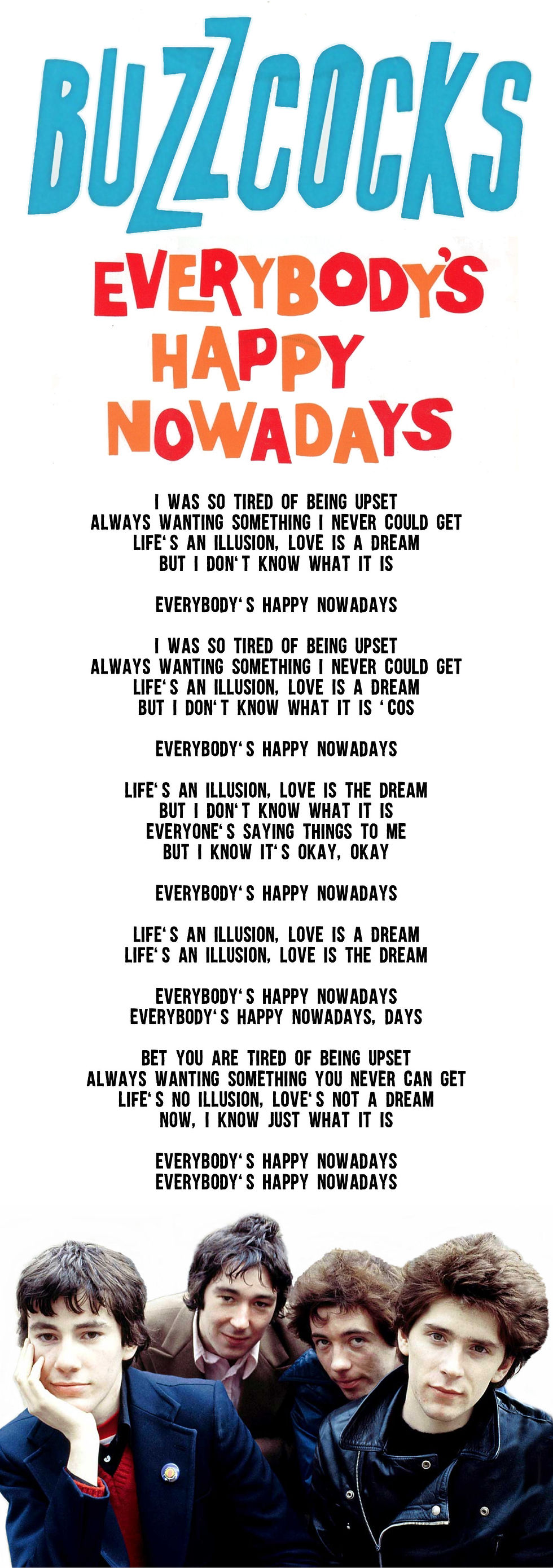 BUZZCOCKS EVERYBOBDYS HAPPY NOWADAYS LYRIC
