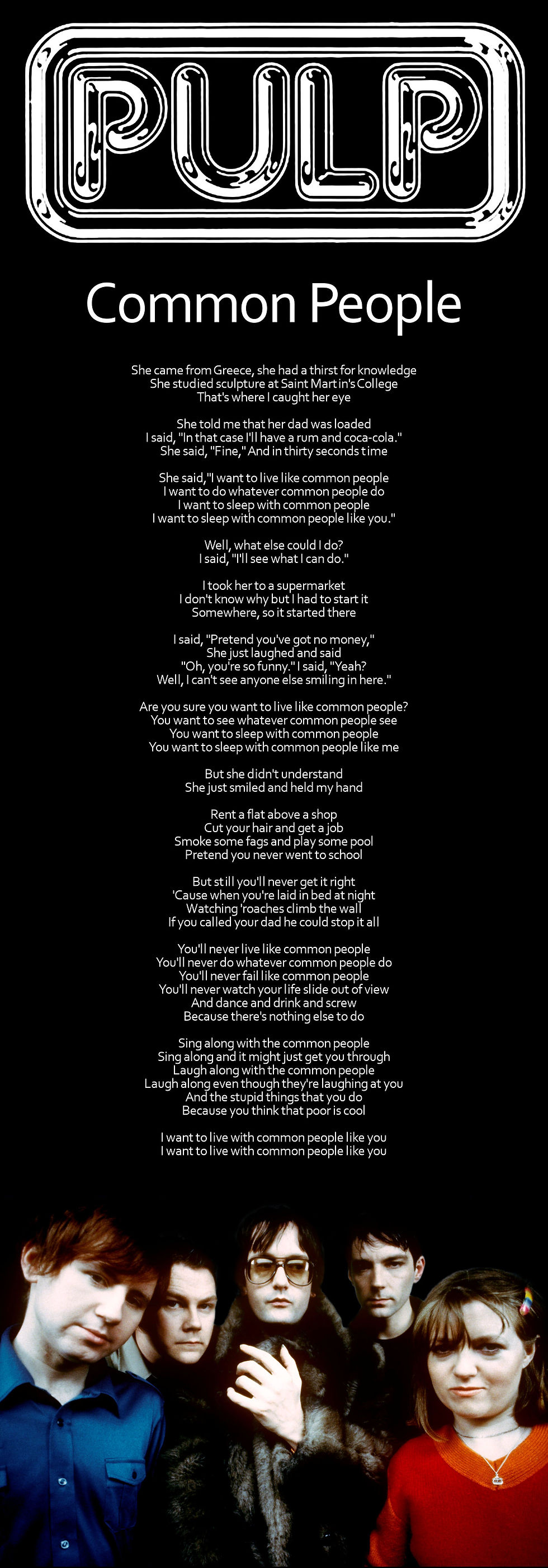 PULP COMMON PEOPLE LYRIC