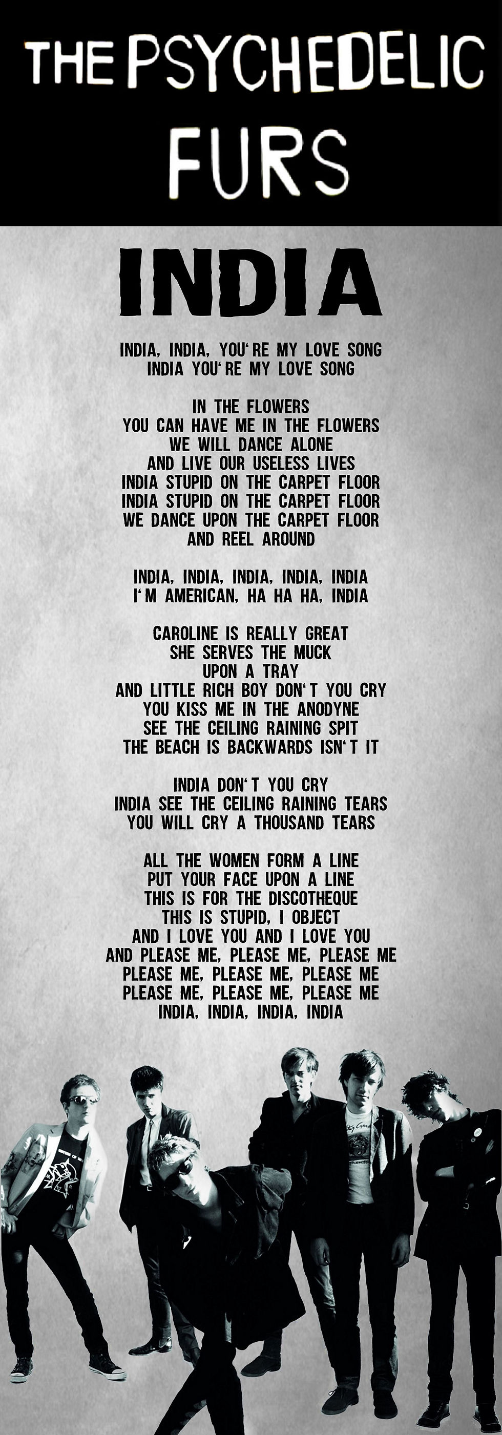 THE PSYCHEDELIC FURS INDIA LYRIC
