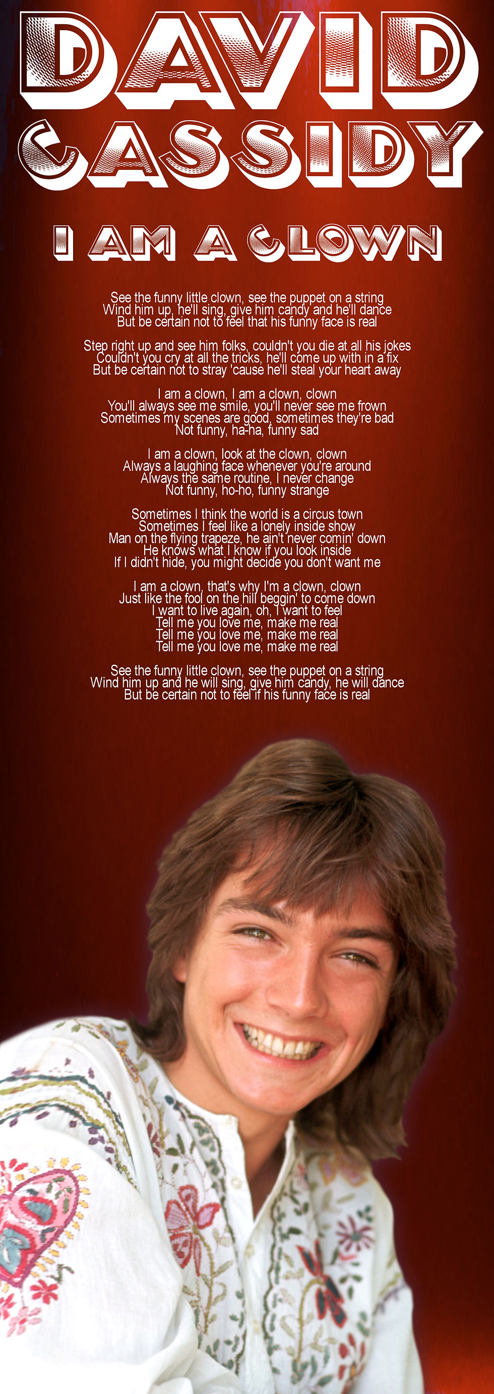 DAVID CASSSIDY I AM A CLOWN LYRIC