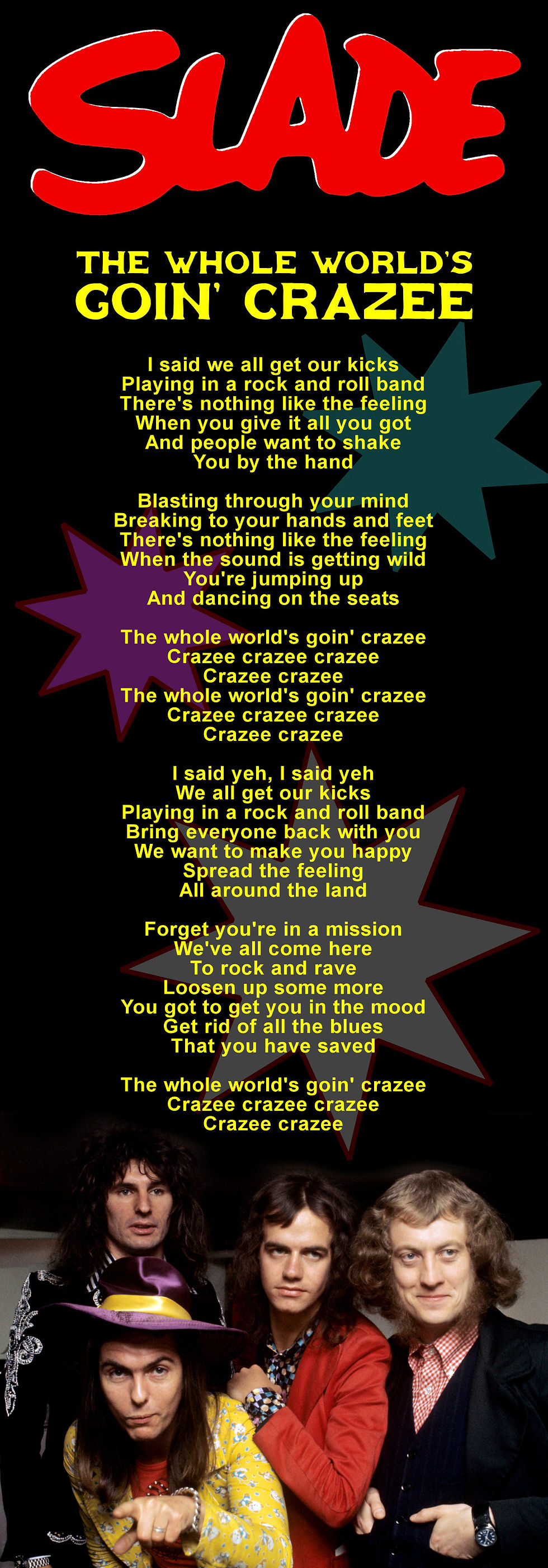 SLADE THE WHOLE WORLD'S GOIN' CRAZEE LYRIC
