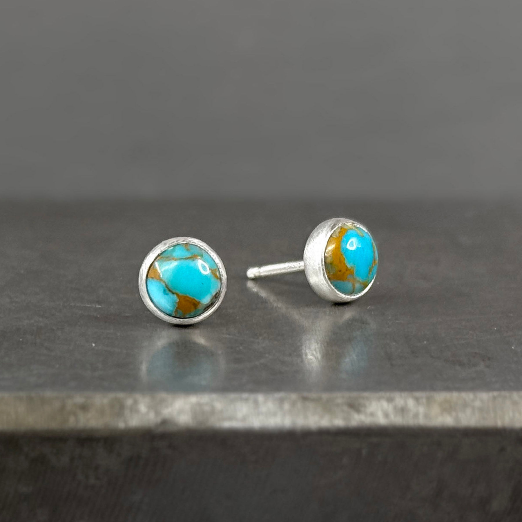 Blue Mojave Turquoise Studs, Small Bezel Set Post Earrings
