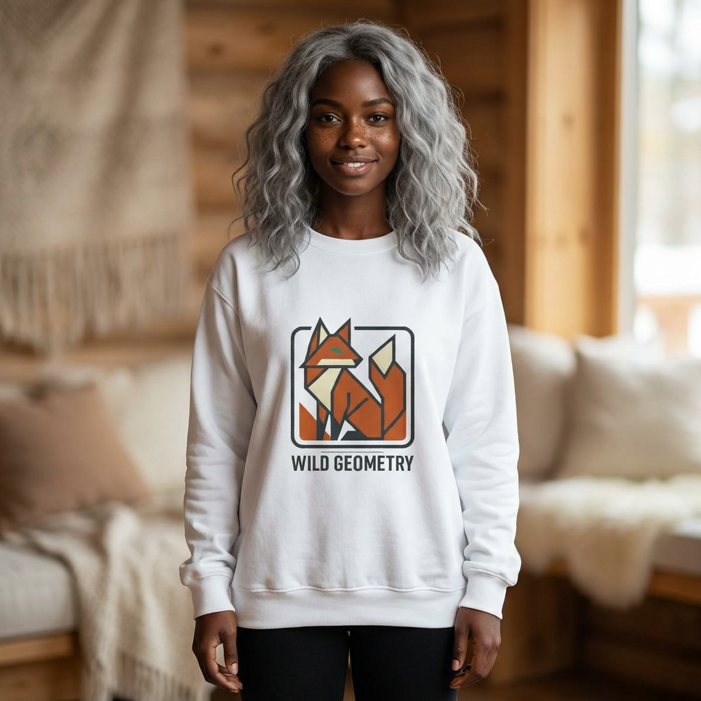 Geometric Fox "Wild Geometry" Sweatshirt — Feminine Script Back