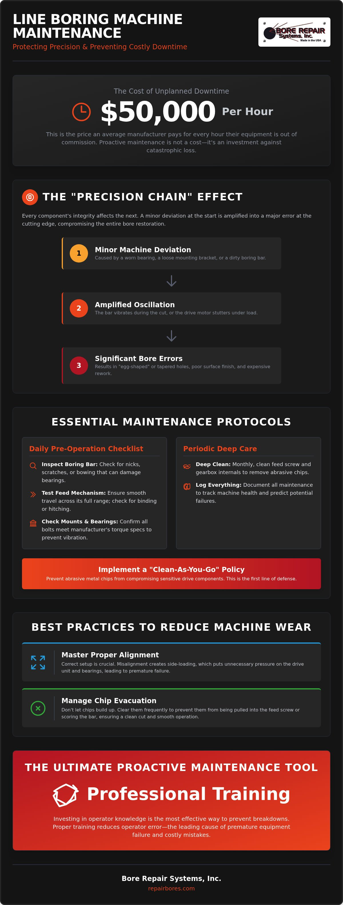 Line boring machine maintenance
