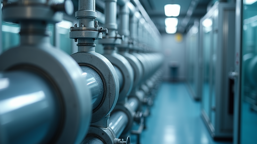 Close-up view of a modern water treatment facility with advanced filtration systems
