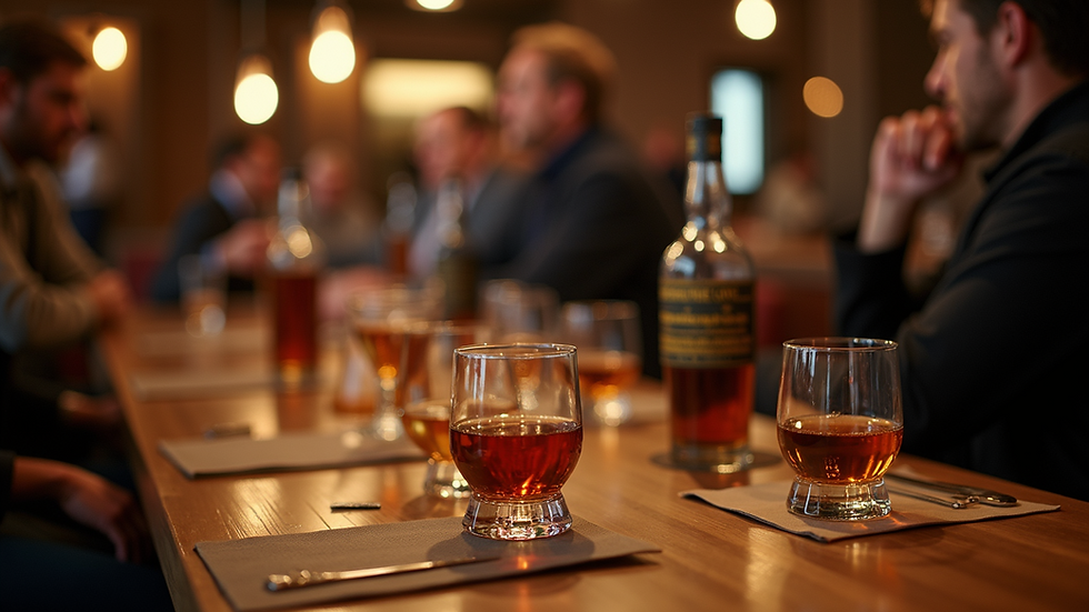 High angle view of whiskey tasting event