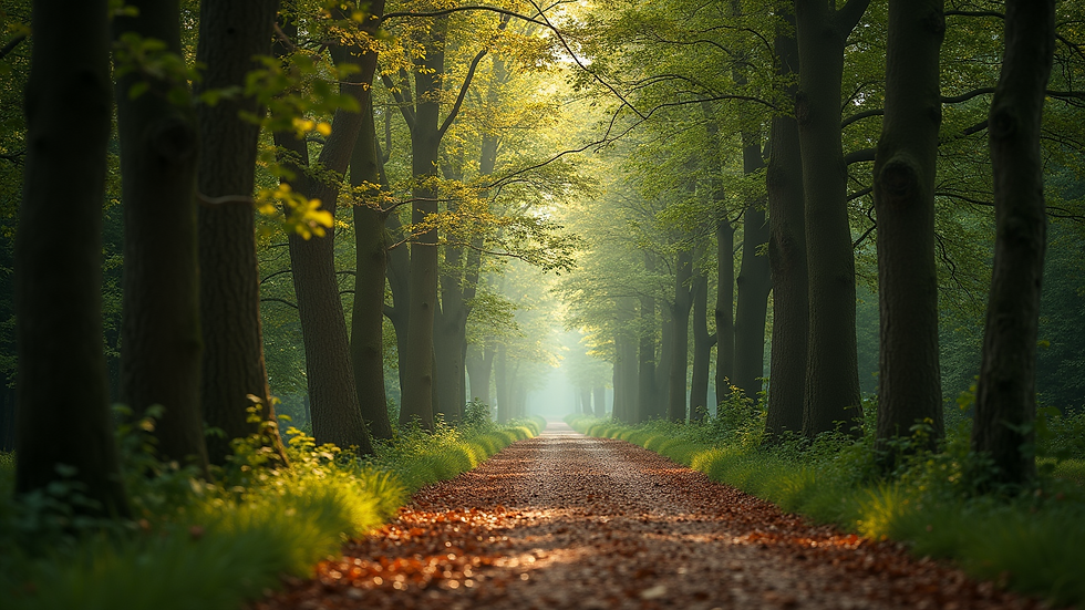 Eye-level view of a tranquil forest path inviting personal reflection