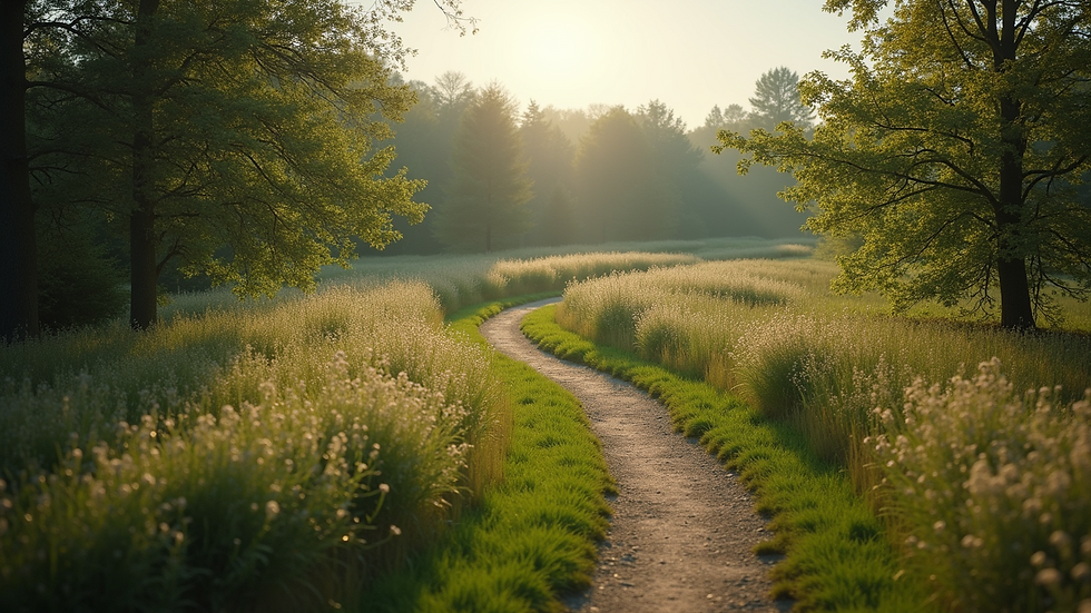 High angle view of a peaceful nature scene with a winding path