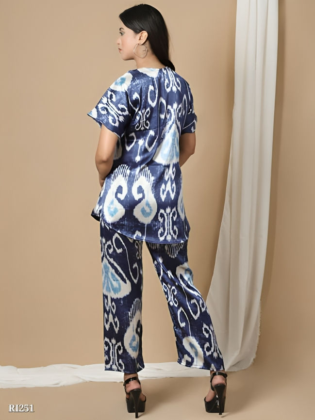 A Girl Wearing Satin Top and Bottom Coord Set