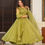 Thumbnail: A Girl in Ritih Floral Embroidered Regular Green Organza Kurta With Trouser & Dupatta Gown Set