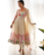 White Cream Floral Print Organza Silk Anarkali Gown Suit With Pant & Dupatta For Women