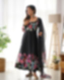 Black Soft Organza Kurta With Pant & Dupatta Anarkali Gown Suit Set For Women