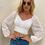Thumbnail: A Girl in Party Ruffled Sleeves Lace Women White Crop Top