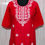 Thumbnail: A Cherry Red Short Tunic Embroidered Kurti