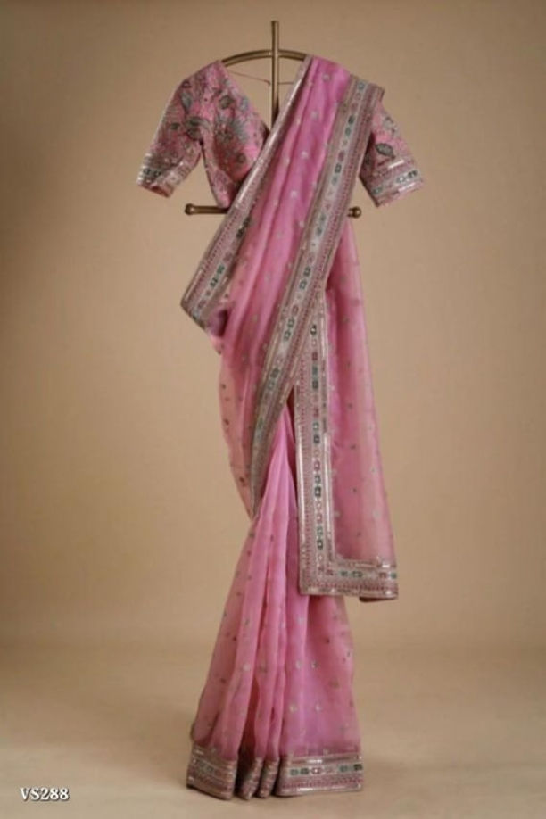 Fancy Soft Organza Silk Saree in Hanger