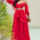 Thumbnail: Juhi Godambe in Poppy Red Chiffon-Organza Jumpsuit & Dupatta with Embroidered Belt