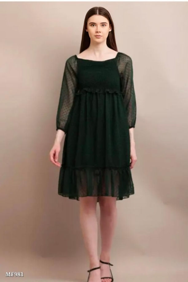 A girl in black one piece dress