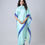 Thumbnail: Blue Exquisite Freehand Peacock And Mandala Print Ready To Wear Georgette Satin Saree For Women